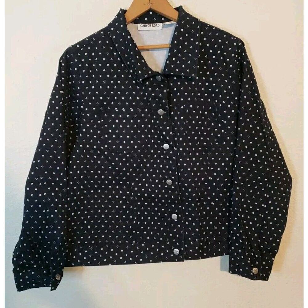 canyon road Size 20 button up top longsleeve Polka-dot Black White Western